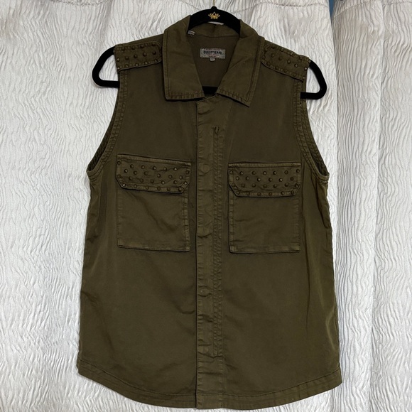 Vintage Guess Studded Military Rocker Grunge Vest Olive Army Green~Size L - Picture 1 of 8